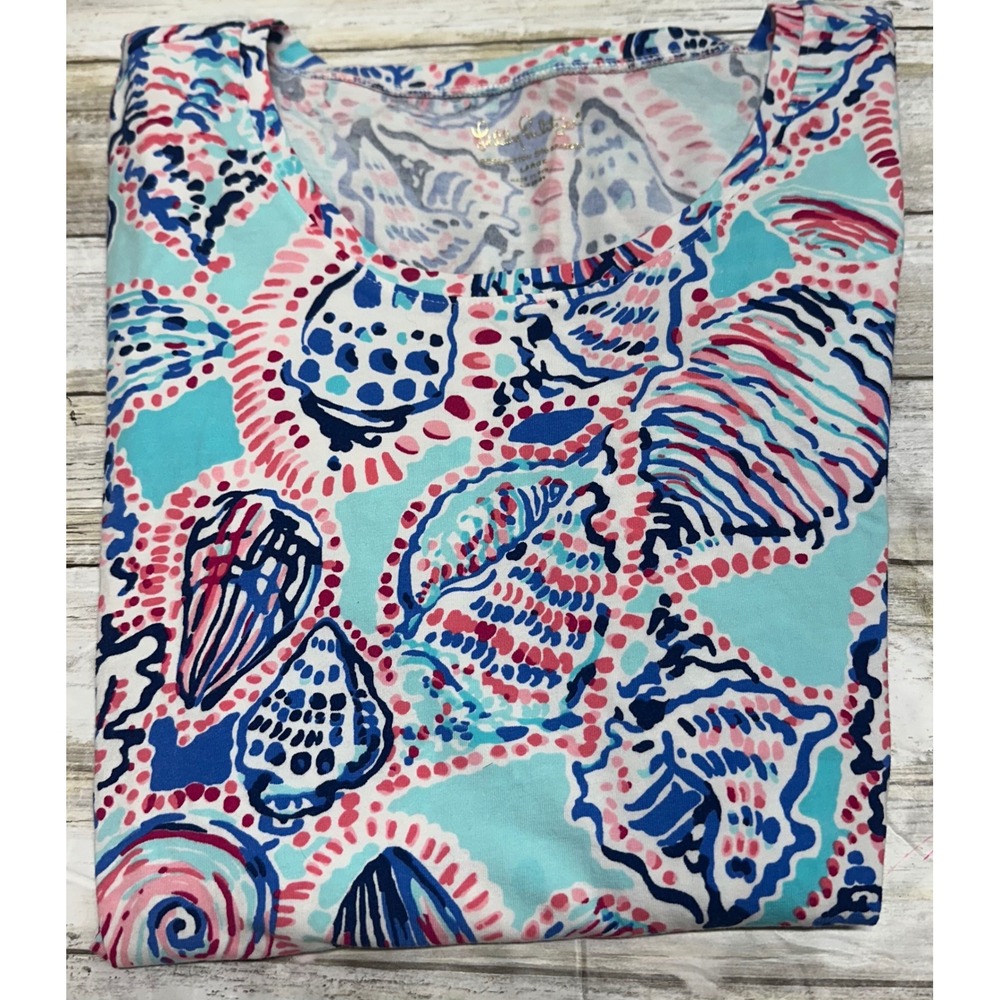 Lilly Pulitzer Karrie top shell me about top. Size large. Blue pink vacation